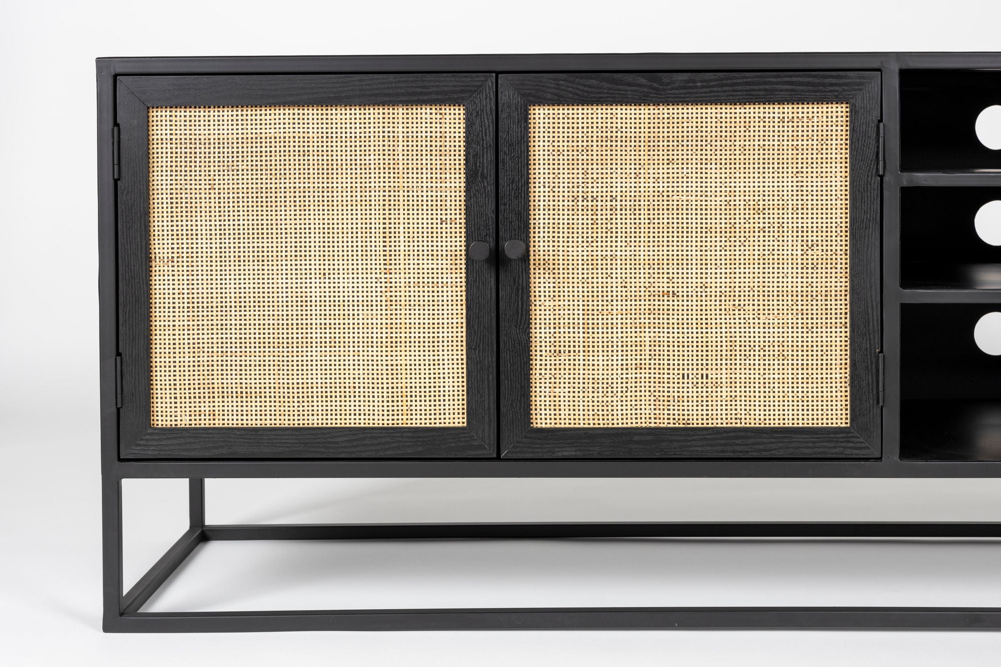 Guuji Black Wood & Natural Rattan TV Unit